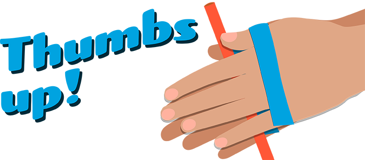 Two hands holding a straw without using thier thumbs